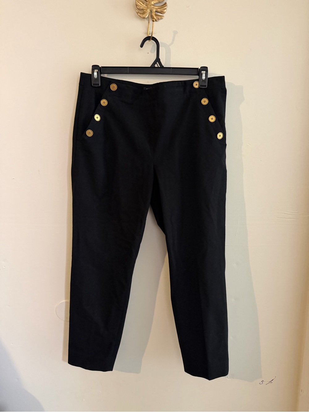 Banana Republic Black Ankle Sailor Pants with Gold Buttons